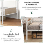 Metal Bunk Bed Twin Over Twin, Industrial Bunkbeds Heavy Duty Bed with Safety Guard Rails and Space-Saving Design, Steel Bed for School, Bedroom (White)