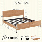 Yechen Hand-Woven PE Rattan King Bed Frame with Headboard and Footboard, Boho Mid Century Modern Bedframe with Vintage Pattern, Wicker Bed with Metal Frame and Slats, No Box Spring Needed, 1000lbs