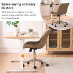 YOUNIKE Khaki Home Office Desk Chair No Arms Comfy Small Vanity Chair Chair with Wheels Swivel Adjustable Modern Ergonomic Task with Back Armless Cute Leather Upholstered Rolling Chair