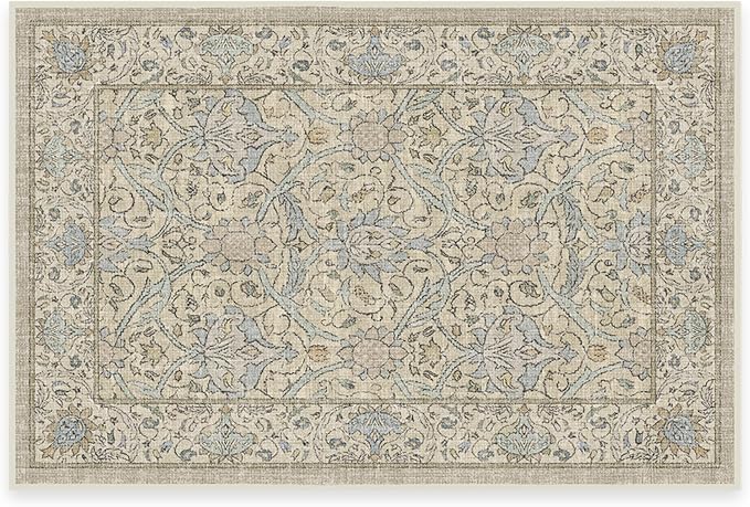 RUGGABLE x Morris & Co Washable Area Rug – Montreal Natural Blue 2x3, Stain-Resistant, Non-Slip – Small Machine Washable Rugs for Living Room, Bedroom, Hallway, Entryway & Bathroom–with Standard Pad