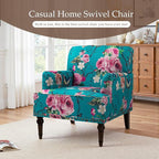 Pia Ricco Floral Accent Chair: Modern Nailhead Trim Armchair with Wood Legs - Upholstered Reading Chair for Living Room, Bedroom, Home Office