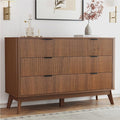 SUNWAVE 6 Drawer Dresser for Bedroom, 49.6" Wide Modern Fluted Dresser with Round Corner, Wood Chest of Drawers for Living Room