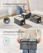 SONGMICS Storage Cubes, 11.8 x 7.9 x 5.9 Inches Non-Woven Fabric Bins with Double Handles, Set of 3, Closet Organizers for Shelves, Foldable, for Clothes, Ink Black UROB415B01