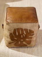 Handmade Eco-Friendly Solid Leather Pouf Brown Color Sqaure 20" x 20" x 20" Pouf for Living Room, Bedroom Seating, Patio
