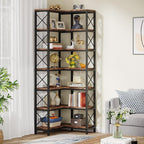 Tribesigns 7-Shelf Corner Bookshelf,Large Modern Corner Bookcase, 7-Tier Tall Corner Shelf Storage Display Rack with Metal Frame for Living Room Home Office (Rustic Brown)