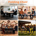 Commercial Grade Folding Chair with Padded Fabric Cushion（16"X16" |Double-hinged Legs Luxury Style|4.5kg Capacity Max Weight 150Kg for Home and Office,Indoor and Outdoor Events (2, PU-Black)