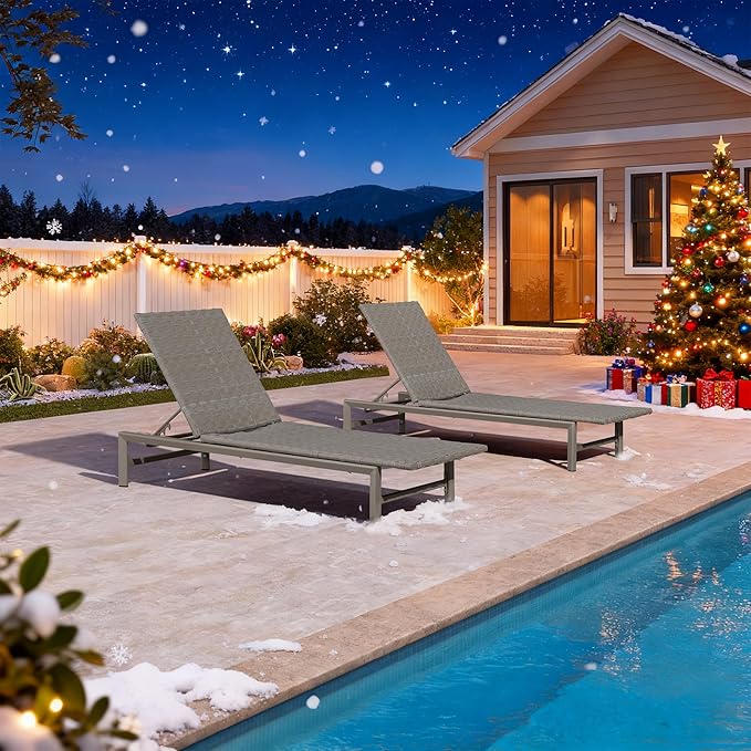 PURPLE LEAF Patio Chaise Lounge Rattan Chair Outdoor Pool Adjustable Recliner Wicker Lounger for Outside Woven Furniture Tanning Poolside Lounger Slate Gray