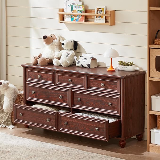 Farmhouse Dressers & Night Stand Set of 4, Wood 54" Wide Dresser & 35" Tall Chest of Drawers, 18" with Charging Station Nightstand Set of 2, Bedroom Furniture Dresser Set for Home Living Room Hallway