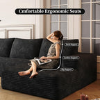 135.4" Large Cloud Modular Sectional Sofa with L-Shape Chaise, Deep Seat Upholstered Couches for Living Room，No Assembly Required, Corduroy Pet-Friendly Fabric (Black, Right Facing Chaise)
