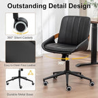 Small Home Office Chair No Arms,PU Leather Desk Chair with Wheels,Adjustable Height Work Chair,360° Swivel Computer Desk Chair for Office, Reading and Study (Black)