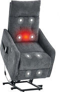 PELUMY Manual Lift Recliner Chair with Massage and Heat for Elderly, Single Motor Electric Lift Chair, Heavy Duty Recliner with USB Charging & Side Pockets (Chenille, Grey)