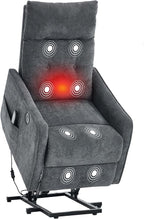 PELUMY Manual Lift Recliner Chair with Massage and Heat for Elderly, Single Motor Electric Lift Chair, Heavy Duty Recliner with USB Charging & Side Pockets (Chenille, Grey)