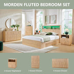 Fluted Night Stand with Charging Station, 21.65" Nightstand with Drawer/Open Shelves, 2 Drawer Dresser for Bedroom, Morden End Table Bedside Table for Bedroom, Living Room, Natural