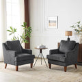 VINGLI Mid-Century Modern Accent Chairs Set of 2, Black Upholstered Armchair Comfy Sofa Chairs Reading Chair High Back for Living Room Bedroom Furniture Apartment