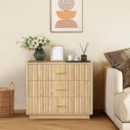 Fluted Dresser for Bedroom with 3 Drawers, 31.5" Wide Modern Chest of Drawers with Metal Handle, Large Storage Dresser, Wood Closet Clothes Storage Organizer for Nursery Living Room, Hallway,Natural