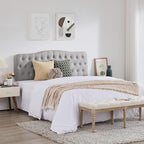Upholstered Full Headboard, Button Diamond Tufted Headboards with Adjustable Height and Solid Wood Leg, Linen Fabric Padded Headboard for Full Size Bed, Mordern Head Board, Grey