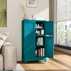 Metal Bathroom Storage Cabinet, Freestanding Pantry Floor Cabinet with 4 Doors and 2 Adjustable Shelves for Living Room, Dining Room, Kitchen (Blue, 43.3" H-4 Doors)