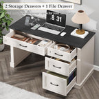 Farmhouse 47" Executive Desk, Computer Desk with Drawers and File Drawer, Workstation Computer Desk with Charging Station for Home Office, Study (Black)