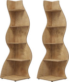 Tribesigns Corner Shelf, Modern 5-Tier Wall Corner Bookshelf, Stylish Corner Small Bookcase Storage Rack Plant Stand with Unique Shape for Living Room, Home Office (Light Brown, 2PCS)