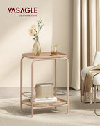 VASAGLE 2-Tier Outdoor Table, Small Side End Table with Tray Storage, Bedside Nightstand for Living Room, Bedroom, Modern Style, Camel Brown ULET243K01