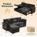 FLEXISPOT XB5 78" Pull Out Couch Bed with Storage Chaise, 2-in-1 Convertible Sofa Bed with USB Charging Ports, 3-Seater Sectional Sofa Couch for Living Room Apartment, Easy to Assemble(Dark Gray)