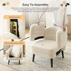 VINGLI 30.3" Wide Modern Barrel Accent Armchair with Track Armrest, Solid Wooden Legs, Comfy Upholstered Club Chair, Round Single Home Sofa for Living Room, Bedroom, Reading Room, Teddy Fleece White
