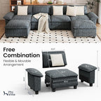 PHI VILLA Cloud Modular Couch Sets, 157.5" Sectional Sofa with U-Shaped Chaise, 6-Seater Couches with Movable Ottomans for Living Room, Chenille Fabric, Dark Cyan