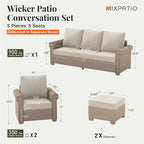 Patio Furniture Set 5 pcs, Wicker Outdoor Patio Furniture, 3-Seat Sofa, 2 Single Chairs and 2 Ottomans, Rattan Patio Conversation Set for Backyard Deck, Beige