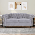 2 Piece Living Room Furniture Set, Velvet Loveseat and Chair Set, Mid Century Modern Upholstered Sofa Couch with Cushions, Comfy Tufted Chesterfield Couches for Living Room, Bedroom, Office