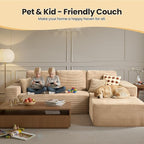 104" Cloud Sectional Couch with Chaise, Boneless L-Shaped Cloud Couch with Deep Seat, Corduroy Modern Minimalist Sofa, Assembly Free Comfy Sofa for Office Living Room Apartment(Camel, Right Chaise)