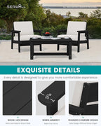 SERWALL HDPE Outdoor Couch Set of 2, All-Weather Wood-Like Outdoor Patio Furniture Set, Black Outdoor Sofa Chairs with Khaki Cushions