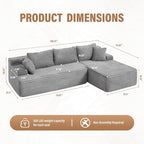 Hobestluk Modular Sectional Couch Sofa, 108" Boneless Couches for Living Room, Memory Foam Sectional Couch with Oversized Chaise,L-Shape Couches (Grey, Right Facing)