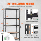 VEVOR Storage Shelving Unit, 5-Tier Adjustable, 2000 lbs Capacity, Heavy Duty Garage Shelves Metal Organizer Utility Rack, Black, 36" L x 18" W x 72" H for Kitchen Pantry Basement Bathroom Laundry