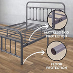 Golden Gate Beds Vintage Style Metal Bed Frame with Wrought Iron Headboard and Footboard, Classic Platform Bedframe Storage, No Box Spring Needed, Mattress Foundation, Silver, Queen Size