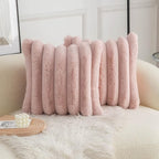 Neelvin Pink Faux Fur Cozy Soft Striped Decorative Throw Pillow Covers 20x20 inch Set of 2,Velvet Pillowcase Cushion Case for Sofa Couch