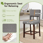 COSTWAY Bar Stools Set of 2, Linen 24.5 Inch Counter Height Chairs with Hollowed Backs, Rubber Wood Legs, Upholstered Barstools for Kitchen Island Home Bar Pub Dining Room, Grey