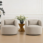 KINWELL 34" Wide Sherpa Swivel Barrel Chairs Set of 2, No Assembly Round Boucle Upholstered Accent Chairs Armchairs Single Sofa Chair with Toss Pillow for Living Room and Bedroom, Taupe