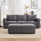 90 Inches Cloud Modular Sectional Sofa, U Shaped Linen Couch with Reversible Chaise, 3 Seater Convertible Comfortable Sofa Couch for Living Room/Apartment, Grey