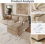 WJShome Cloud Sectional Couches for Living Room,100.5" Convertible Love Seat, 3 Seater Modular Sectional Sofa,Deep Seater Furniture Sets,Khkai