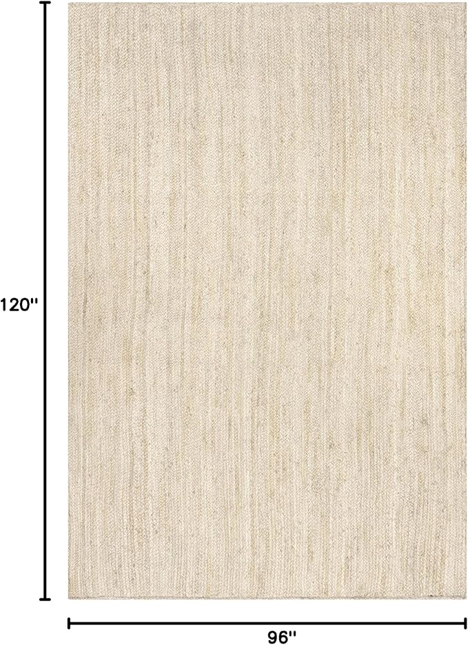 nuLOOM 8x10 Rigo Jute Hand Woven Area Rug, Off White, Solid Farmhouse Design, Natural Fiber, For Bedroom, Living Room, Dining Room, Hallway, Office, Kitchen, Entryway