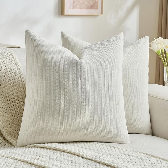 FUTEI Cream Decorative Throw Pillow Covers 24x24 Inch Set of 2,Soft Cozy Wheat Ear Striped Patterns European Cushion Cases,Modern Home Decor for Couch Bed Living Room