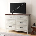 LINSY HOME Dresser for Bedroom with 6 Drawers, Wide Chest of Deep Drawers with Metal Handle, Wooden Bedroom Dresser with Storage Organizer for Closet, Living Room, Hallway, Beige