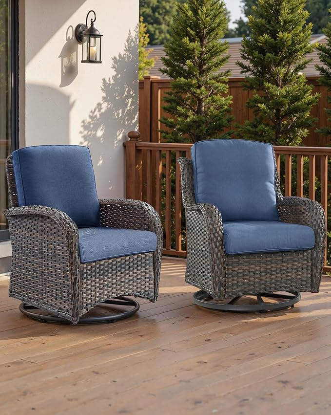Pop 22x25/22x24 Outdoor Cushions for Patio 5 Piece Set - Set of 5 Water-Resistant Replacement Cushion for Wicker Dining Rocking Chairs Loveseat Couch Sectional Sofa - Navy Blue/Classic