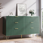 Green Dresser for Bedroom, Modern Dresser with Gold Metal Handles & Chests of Drawers, Wood Chest of Drawers for Bedroom