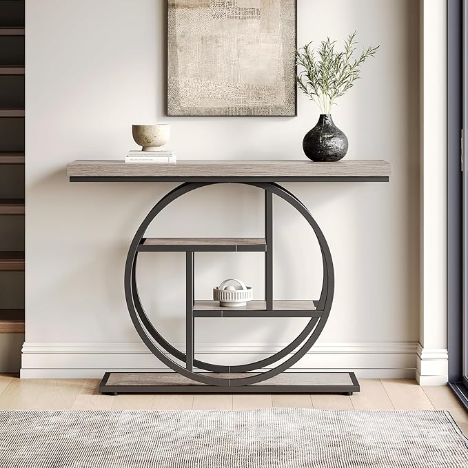 Little Tree Console Table, 4-Tier Entryway Table Behind Couch Table, 41.3-Inch Farmhouse Sofa Table for Living Room, Foyer Hallway Table for Entrance, Grey and Black