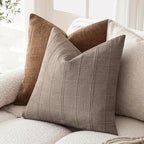 Foindtower Set of 2 Decorative Linen Check Throw Pillow Covers Neutral Farmhouse Vintage Cushion Covers Modern Boho Home Decor for Sofa Chair Couch Bedroom Living Room,20×20 Inch,Tan Taupe