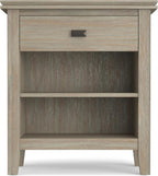 SIMPLIHOME Artisan Bedside Table - 24 inch Wide Solid Wood Nightstand Table in Distressed Grey, Contemporary Bedroom Side or End Table with 1 Drawer, Open Shelf Storage and Bronze Knobs
