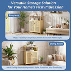 HITNET Bathroom Cabinet Freestanding, Bamboo Storage Cabinet 4-Tier Floor Cupboard with Door and Shelf for Bathroom, Kitchen, Hallway, Natural