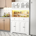 70" Pantry Cabinet with Pegboard, Kitchen Pantry Storage Cabinet with Shelves & Drawer, Adjustable Shelves, LED Light & Power Outlets for Dining Room (White)