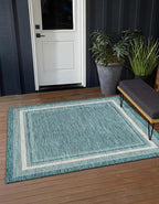 Unique Loom Outdoor Border Collection Area Rug - Soft Border (7' 10" Square, Teal/ Ivory)